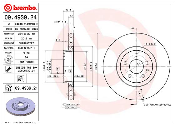 Bremsscheibe Vorderachse Brembo 09.4939.21 von Brembo