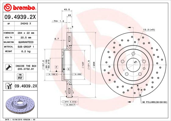 Bremsscheibe Vorderachse Brembo 09.4939.2X von Brembo