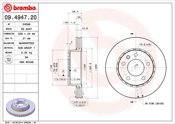 Bremsscheibe Vorderachse Brembo 09.4947.20 von Brembo