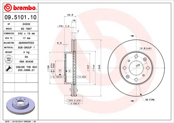 Bremsscheibe Vorderachse Brembo 09.5101.10 von Brembo