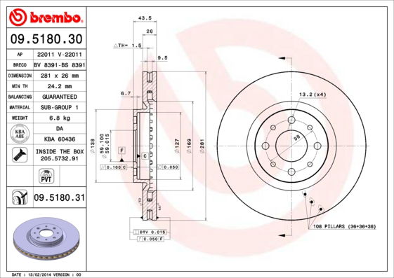 Bremsscheibe Vorderachse Brembo 09.5180.31 von Brembo