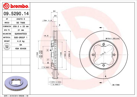 Bremsscheibe Vorderachse Brembo 09.5290.14 von Brembo