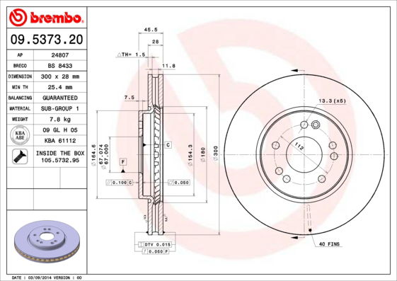 Bremsscheibe Vorderachse Brembo 09.5373.20 von Brembo