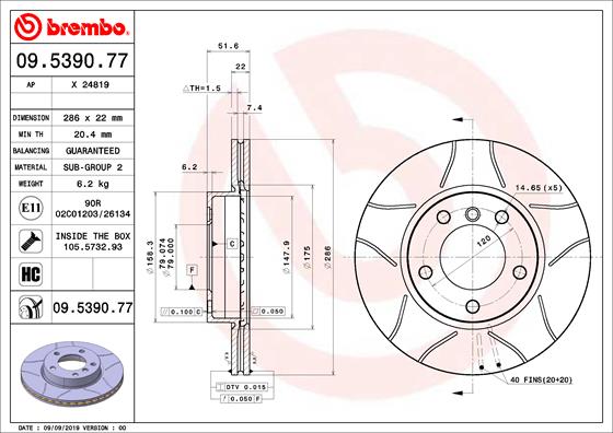 Bremsscheibe Vorderachse Brembo 09.5390.77 von Brembo