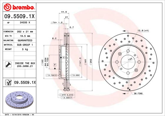 Bremsscheibe Vorderachse Brembo 09.5509.1X von Brembo