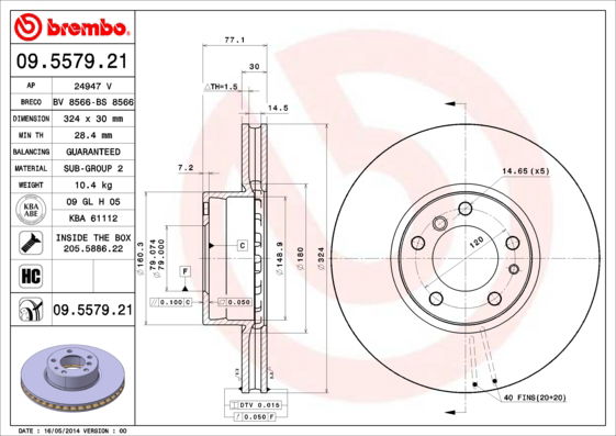 Bremsscheibe Vorderachse Brembo 09.5579.21 von Brembo