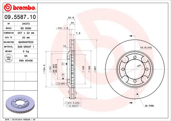 Bremsscheibe Vorderachse Brembo 09.5587.10 von Brembo