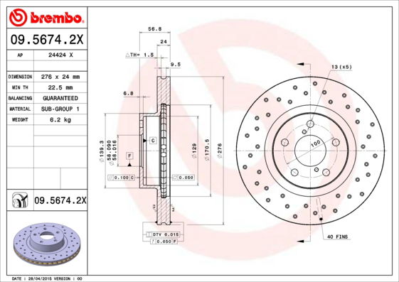 Bremsscheibe Vorderachse Brembo 09.5674.2X von Brembo