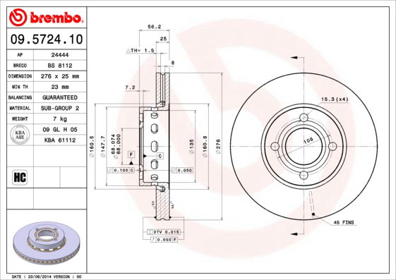 Bremsscheibe Vorderachse Brembo 09.5724.10 von Brembo