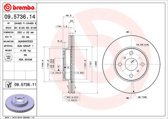 Bremsscheibe Vorderachse Brembo 09.5736.11 von Brembo