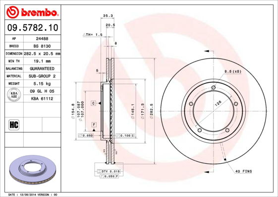 Bremsscheibe Vorderachse Brembo 09.5782.10 von Brembo