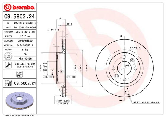 Bremsscheibe Vorderachse Brembo 09.5802.21 von Brembo