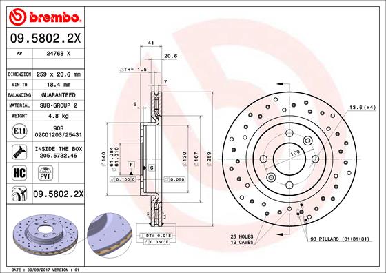 Bremsscheibe Vorderachse Brembo 09.5802.2X von Brembo