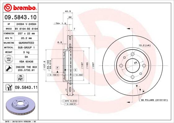 Bremsscheibe Vorderachse Brembo 09.5843.11 von Brembo