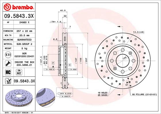 Bremsscheibe Vorderachse Brembo 09.5843.3X von Brembo