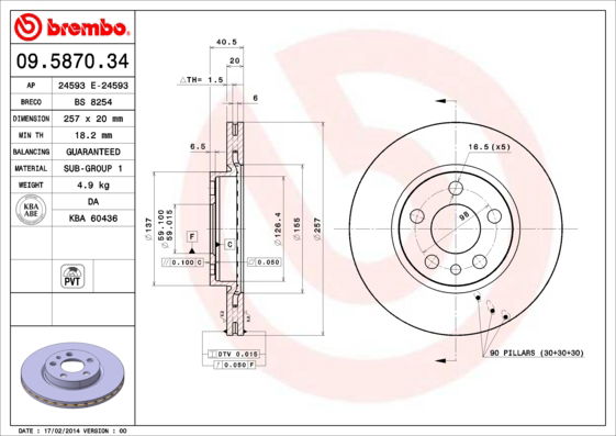 Bremsscheibe Vorderachse Brembo 09.5870.34 von Brembo