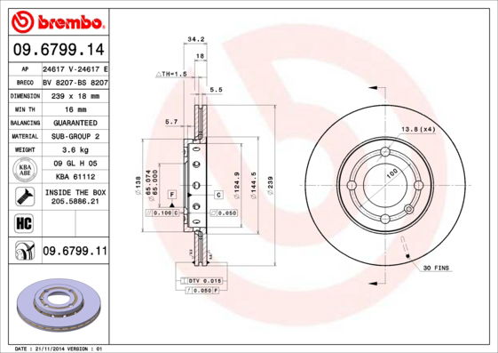 Bremsscheibe Vorderachse Brembo 09.6799.11 von Brembo