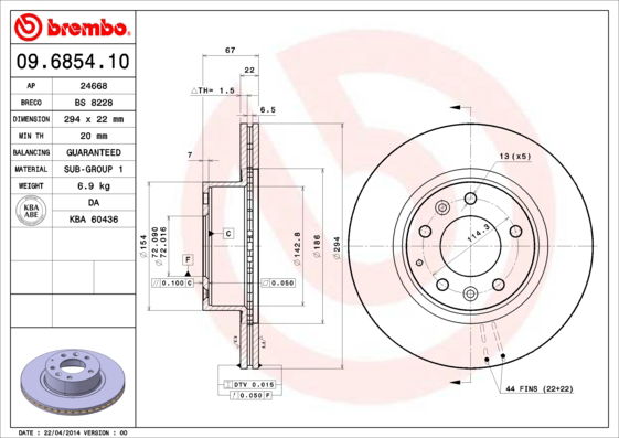 Bremsscheibe Vorderachse Brembo 09.6854.10 von Brembo