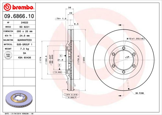 Bremsscheibe Vorderachse Brembo 09.6866.10 von Brembo