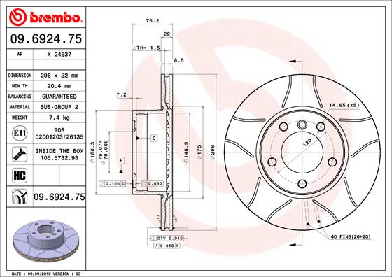 Bremsscheibe Vorderachse Brembo 09.6924.75 von Brembo