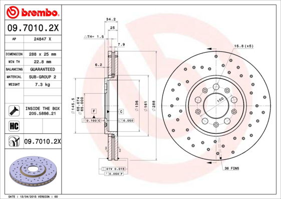 Bremsscheibe Vorderachse Brembo 09.7010.2X von Brembo