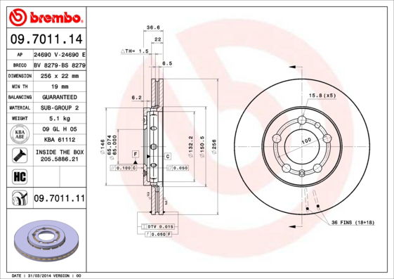 Bremsscheibe Vorderachse Brembo 09.7011.11 von Brembo