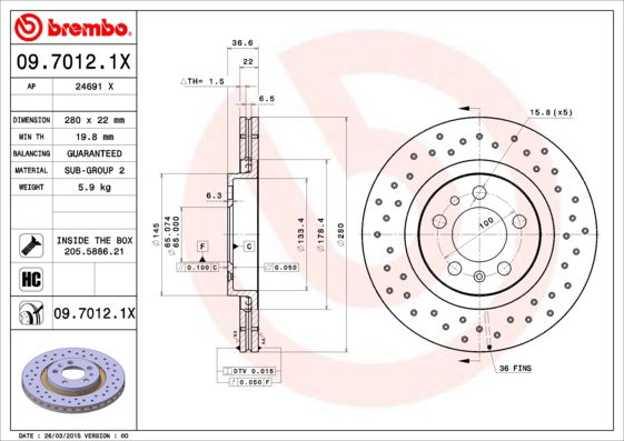 Bremsscheibe Vorderachse Brembo 09.7012.1X von Brembo