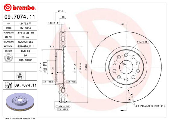 Bremsscheibe Vorderachse Brembo 09.7074.11 von Brembo