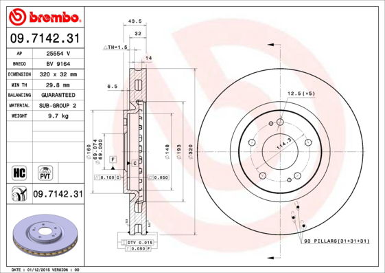 Bremsscheibe Vorderachse Brembo 09.7142.31 von Brembo