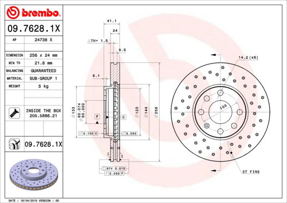 Bremsscheibe Vorderachse Brembo 09.7628.1X von Brembo