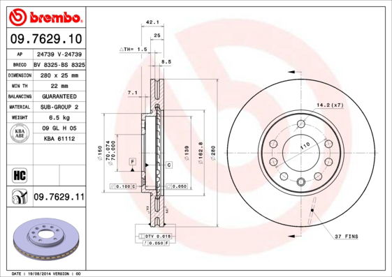 Bremsscheibe Vorderachse Brembo 09.7629.11 von Brembo