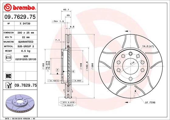 Bremsscheibe Vorderachse Brembo 09.7629.75 von Brembo