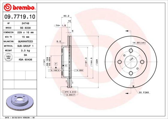 Bremsscheibe Vorderachse Brembo 09.7719.10 von Brembo