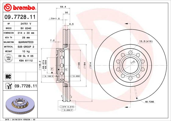 Bremsscheibe Vorderachse Brembo 09.7728.11 von Brembo