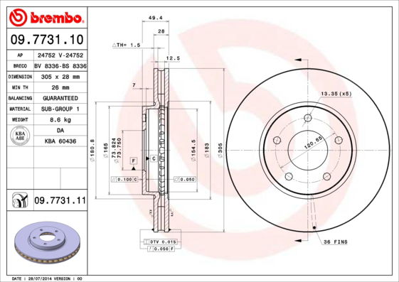 Bremsscheibe Vorderachse Brembo 09.7731.11 von Brembo