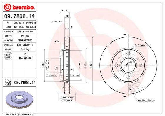 Bremsscheibe Vorderachse Brembo 09.7806.11 von Brembo