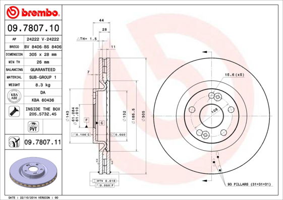 Bremsscheibe Vorderachse Brembo 09.7807.11 von Brembo