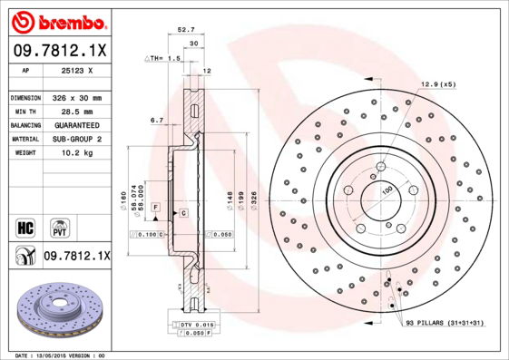 Bremsscheibe Vorderachse Brembo 09.7812.1X von Brembo