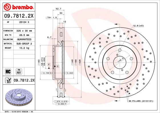 Bremsscheibe Vorderachse Brembo 09.7812.2X von Brembo