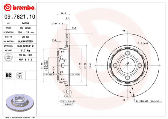 Bremsscheibe Vorderachse Brembo 09.7821.10 von Brembo