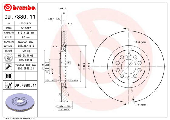 Bremsscheibe Vorderachse Brembo 09.7880.11 von Brembo