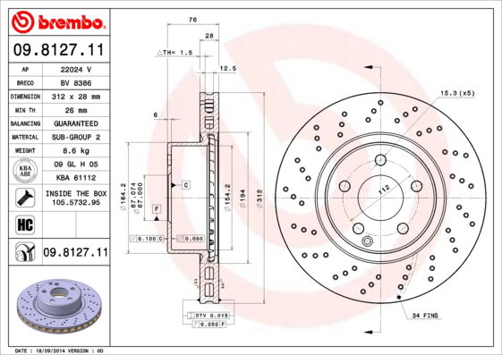 Bremsscheibe Vorderachse Brembo 09.8127.11 von Brembo