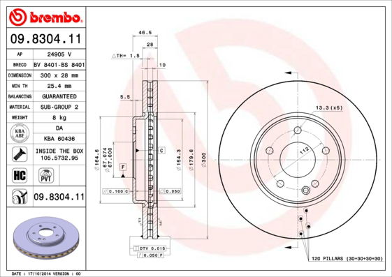 Bremsscheibe Vorderachse Brembo 09.8304.11 von Brembo