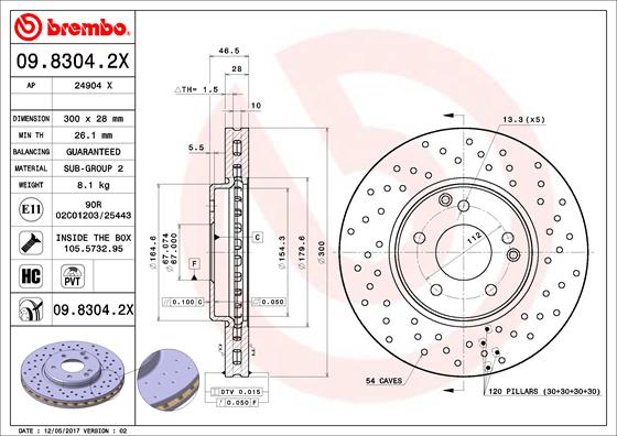 Bremsscheibe Vorderachse Brembo 09.8304.2X von Brembo