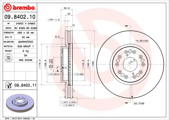 Bremsscheibe Vorderachse Brembo 09.8402.11 von Brembo