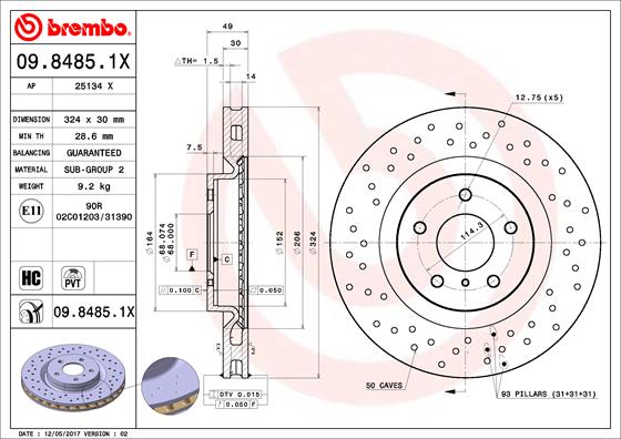 Bremsscheibe Vorderachse Brembo 09.8485.1X von Brembo