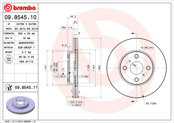 Bremsscheibe Vorderachse Brembo 09.8545.11 von Brembo