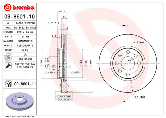 Bremsscheibe Vorderachse Brembo 09.8601.11 von Brembo