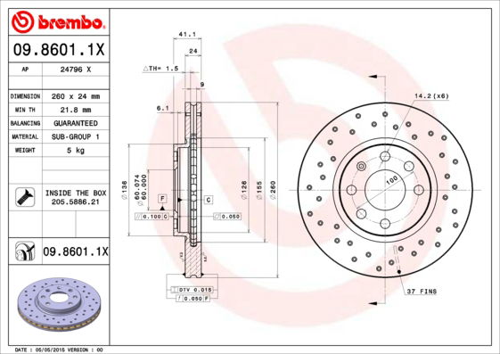 Bremsscheibe Vorderachse Brembo 09.8601.1X von Brembo