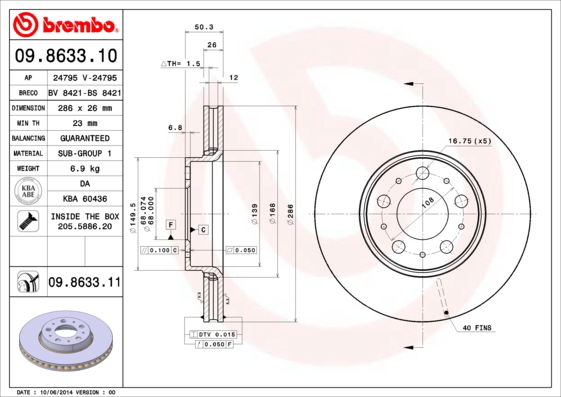 Bremsscheibe Vorderachse Brembo 09.8633.11 von Brembo